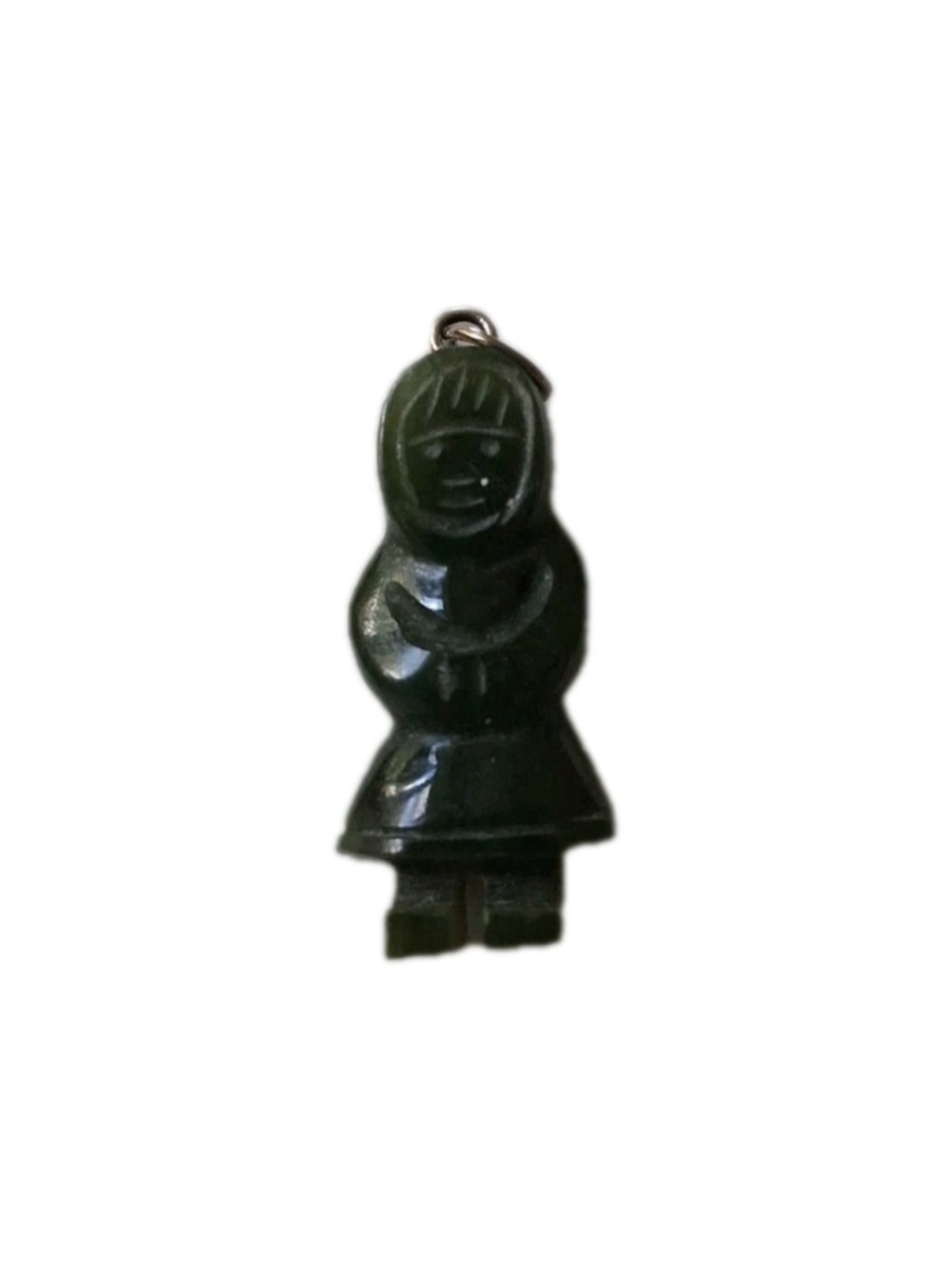 Vtg Canadian Nephrite Green Jade Woman Figurine Neckla Pendant Handmade 1 Inch